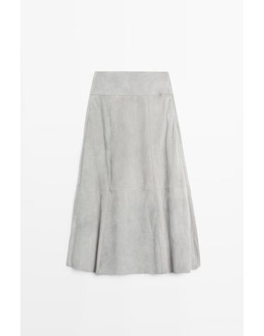 마시모두띠 스웨이드 레더 새시 미디 스커트 5339/579 BLUISH GREY