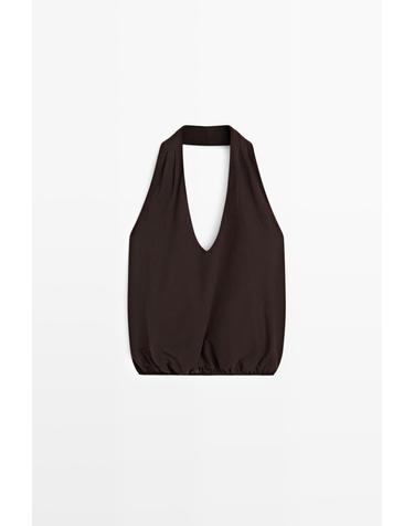마시모두띠 드레이프 코튼 홀터넥 탑 6233/631 BROWN