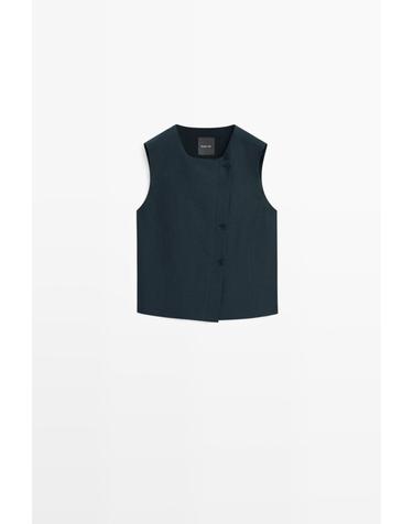 마시모두띠 비대칭 버튼 린넨 베스트 6002/603 NAVY BLUE