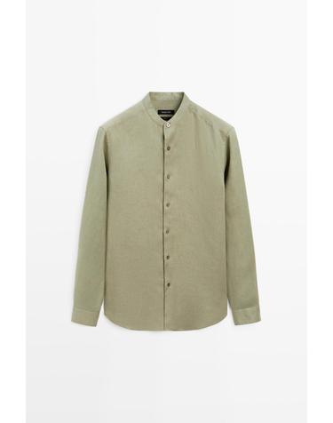 마시모두띠 레귤러핏 린넨 스탠드업 칼라 셔츠 1972/283 PALE GREEN
