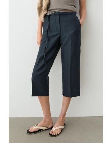 마시모두띠 벨트 코튼 린넨 와이드 버뮤다 팬츠 5002/603 NAVY BLUE