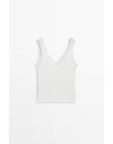 마시모두띠 레이스 트림 스트랩 브이넥 민소매 탑 6811/918 OFF WHITE