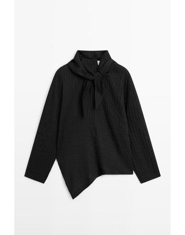 마시모두띠 스트라이프 스카프넥 린넨 긴팔 셔츠 5199/999 BLACK