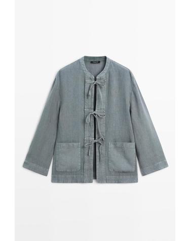마시모두띠 100% 린넨 리본 기모노 자켓 6764/389 BLUE