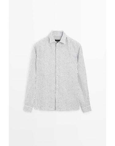 마시모두띠 100% 린넨 스트라이프 긴팔 셔츠 2056/294 NAVY BLUE