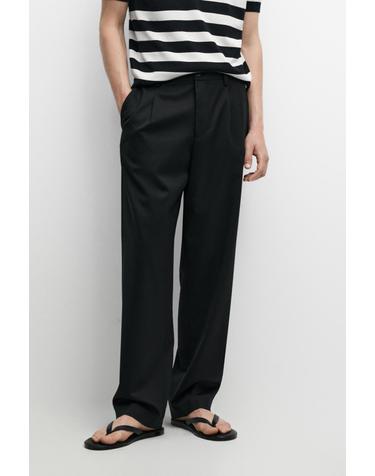 마시모두띠 쿨 울 혼방 핀턱 와이드 팬츠 2860/376 BLACK
