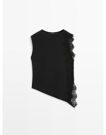마시모두띠 레이스 디테일 크루넥 민소매 탑 6813/128 BLACK