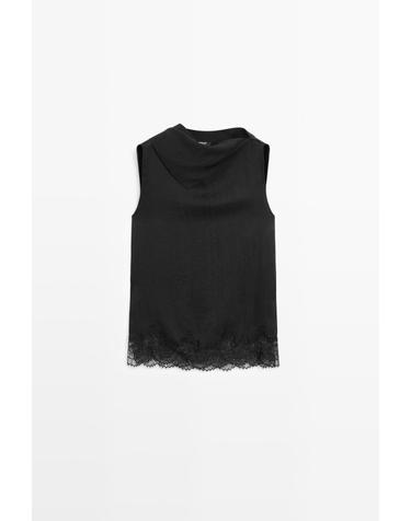 마시모두띠 레이스 헴 민소매 탑 5116/816 BLACK