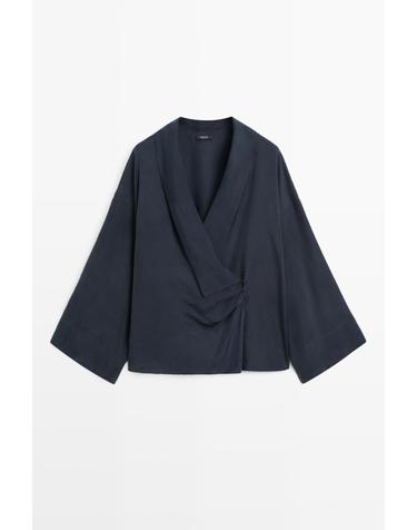 마시모두띠 셔링 브이넥 랩 블라우스 5114/814 NAVY BLUE