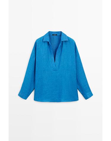 마시모두띠 100% 린넨 브이넥 블라우스 5125/825 BLUE