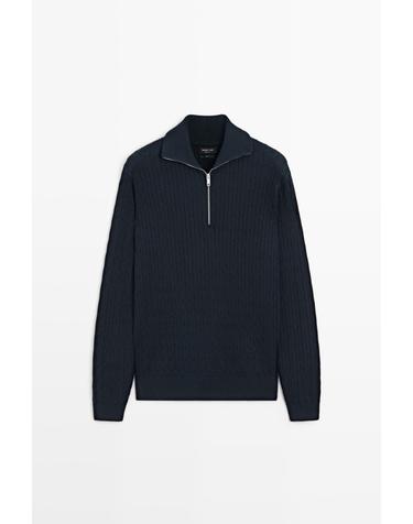 마시모두띠 모크넥 집업 니트 스웨터 1342/201 NAVY BLUE