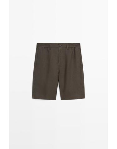 마시모두띠 100% 린넨 버뮤다 반바지 0299/015 DARK GREEN