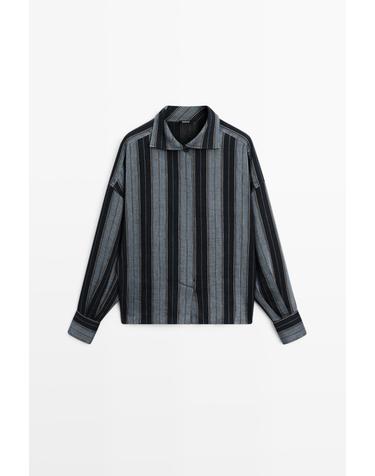 마시모두띠 스트라이프 린넨 혼방 긴팔 셔츠 5119/918 BLUE