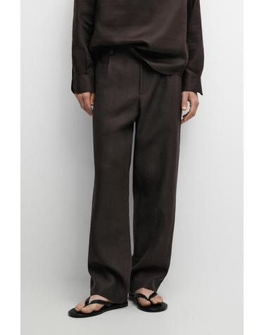 마시모두띠 린넨 하운드투스 와이드 팬츠 2877/399 BROWN