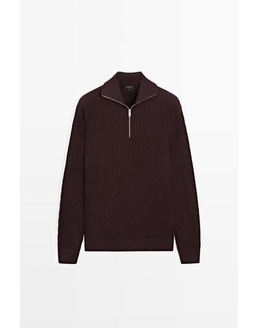 마시모두띠 지퍼넥 골지 니트 스웨터 1342/201 BURGUNDY