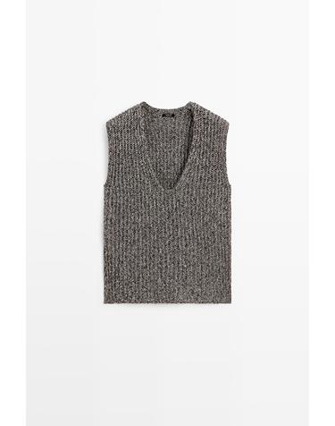 마시모두띠 코튼 헤더드 니트 브이넥 베스트 5703/540 ANTHRACITE GREY