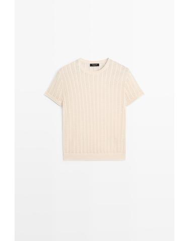 마시모두띠 컷워크 니트 반팔 크루넥 탑 6845/201 CREAM