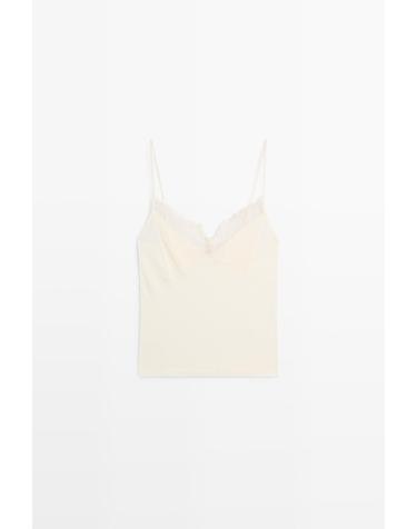 마시모두띠 레이스 디테일 브이넥 스트랩 탑 6818/132 CREAM