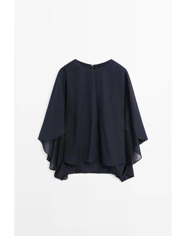 마시모두띠 비대칭 플로잉 케이프 블라우스 5180/680 DARK BLUE