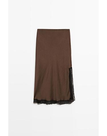 마시모두띠 레이스 트리밍 미디 스커트 5291/843 BROWN MARL