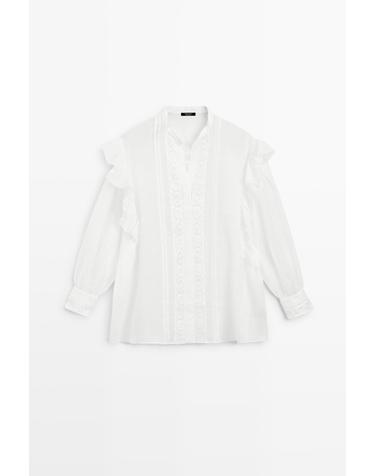 마시모두띠 자수 러플 스탠드 칼라 블라우스 5142/742 WHITE
