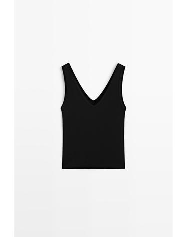 마시모두띠 코튼 혼방 브이넥 민소매 탱크탑 6840/919 BLACK