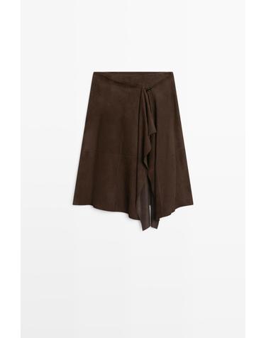 마시모두띠 스웨이드 레더 러플 미디 스커트 5302/602 BROWN