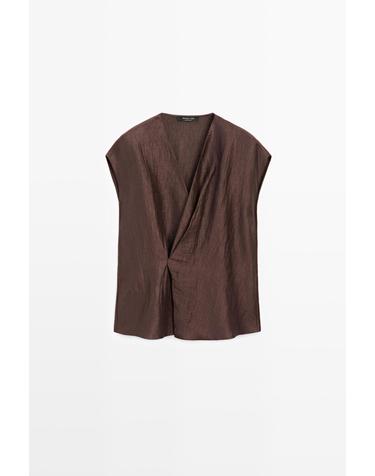 마시모두띠 린넨 혼방 크로스 기모노 블라우스 5121/610 BROWN