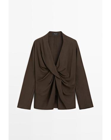 마시모두띠 드레이프 디테일 브이넥 블라우스 6085/538 BROWN
