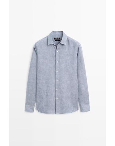 마시모두띠 100% 린넨 깅엄 체크 긴팔 셔츠 1902/279 NAVY BLUE