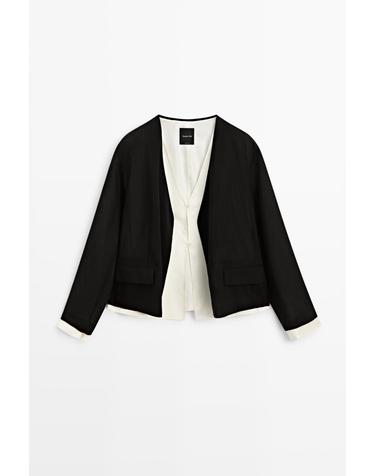 마시모두띠 배색 더블 크롭 재킷 6001/602 BLACK