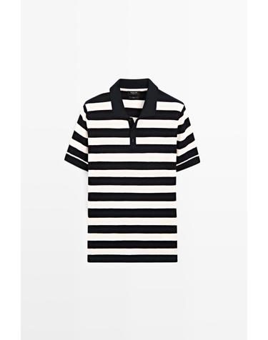마시모두띠 코튼 스트라이프 니트 반팔 폴로셔츠 1336/201 NAVY BLUE