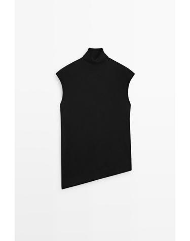 마시모두띠 비대칭 헴 터틀넥 민소매 탑 5718/577 BLACK