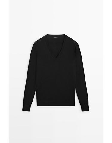 마시모두띠 울 혼방 브이넥 니트 스웨터 5693/578 BLACK