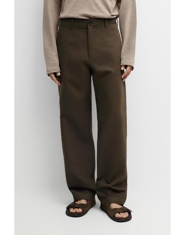 마시모두띠 린넨 코튼 스트레이트 팬츠 0168/006 DARK GREEN