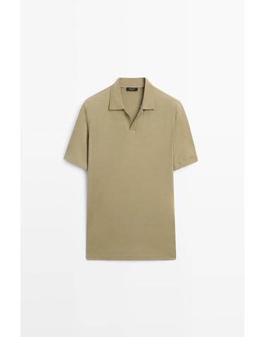 마시모두띠 100% 코튼 니트 V넥 반팔 폴로셔츠 0837/175 MOSS GREEN