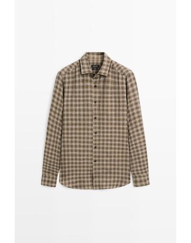 마시모두띠 린넨 100% 레귤러핏 체크 긴팔 셔츠 2092/292 BROWN MARL