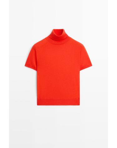 마시모두띠 울 혼방 터틀넥 반팔 니트 스웨터 5710/585 ORANGE