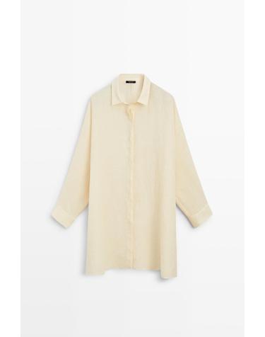 마시모두띠 100% 린넨 셔츠 미니 원피스 6633/509 PALE YELLOW