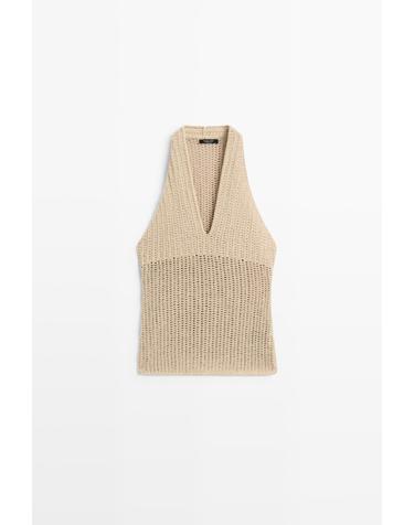 마시모두띠 크로셰 니트 홀터넥 민소매 탑 5717/523 BEIGE