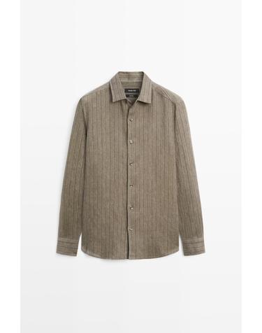 마시모두띠 100% 린넨 스트라이프 긴팔 셔츠 2083/299 DARK GREEN