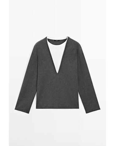 마시모두띠 코튼 혼방 배색 니트 스웨터 5622/822 CHARCOAL