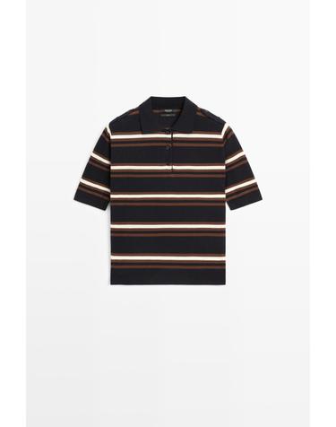 마시모두띠 코튼 스트라이프 니트 반팔 폴로 셔츠 5630/563 NAVY BLUE