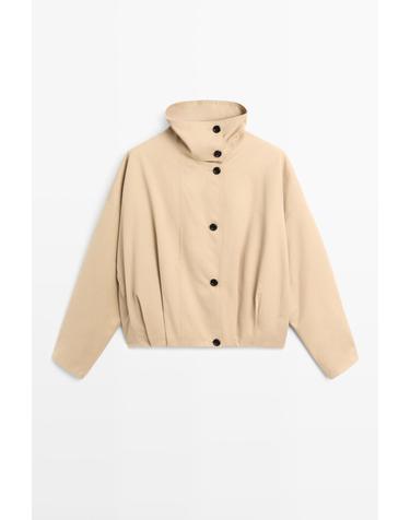 마시모두띠 플리츠 스탠드 칼라 봄버 재킷 6712/974 BEIGE