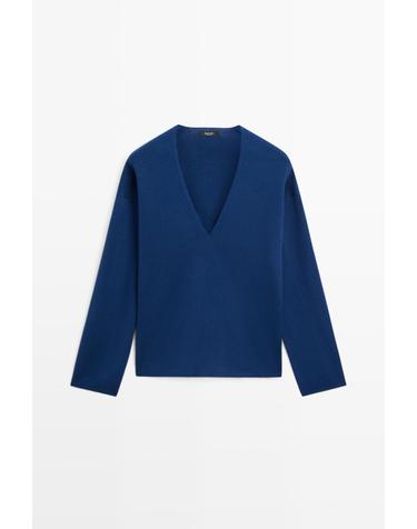 마시모두띠 스트라이프 브이넥 니트 스웨터 5606/527 NAVY BLUE