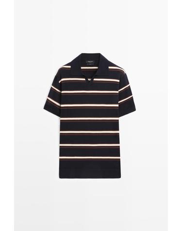 마시모두띠 스트라이프 브이넥 반팔 니트 폴로셔츠 1364/201 NAVY BLUE