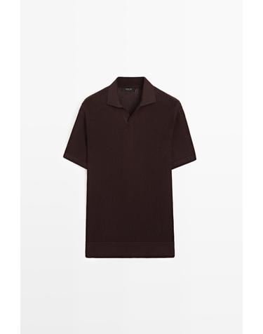 마시모두띠 브이넥 반팔 니트 폴로셔츠 1339/208 BURGUNDY