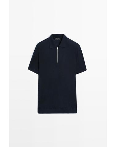 마시모두띠 울 혼방 지퍼넥 반팔 폴로셔츠 1304/210 NAVY BLUE