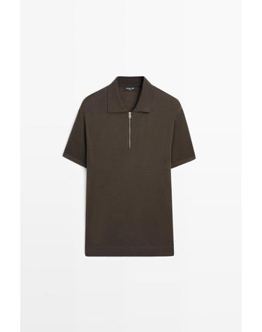 마시모두띠 울 혼방 지퍼넥 반팔 폴로셔츠 1304/210 DARK KHAKI