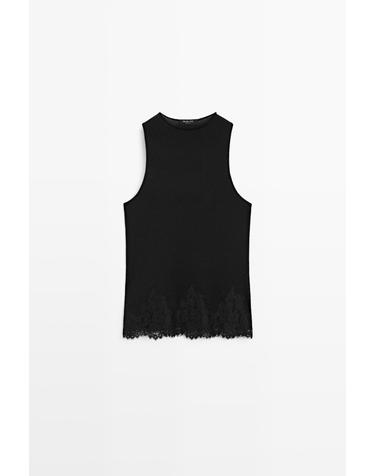 마시모두띠 레이스 디테일 홀터 민소매 탑 6886/214 BLACK